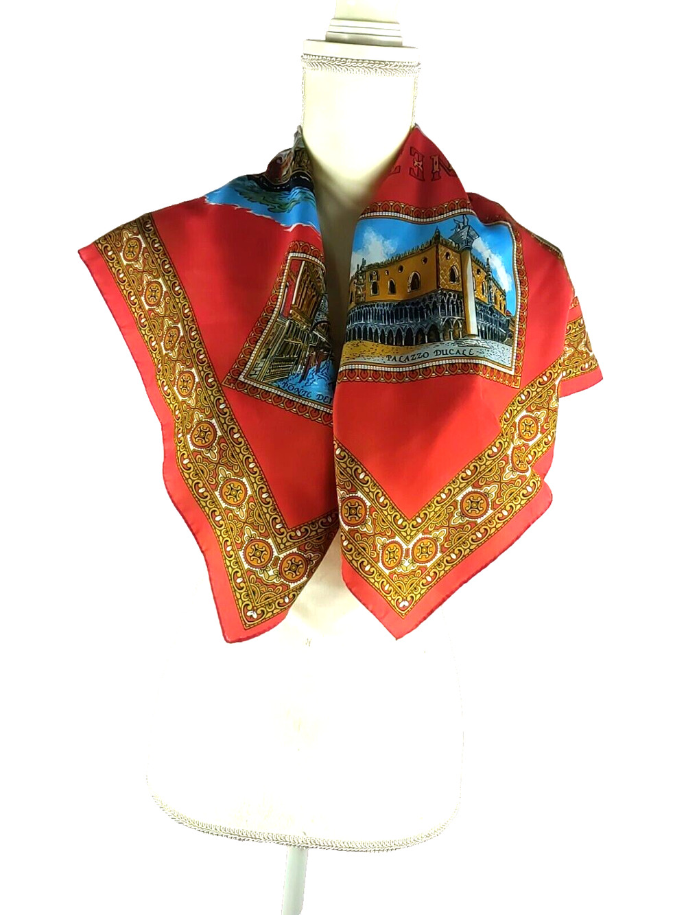 Scarf Location Print Venice Italy Red Blue Brown Square 30"